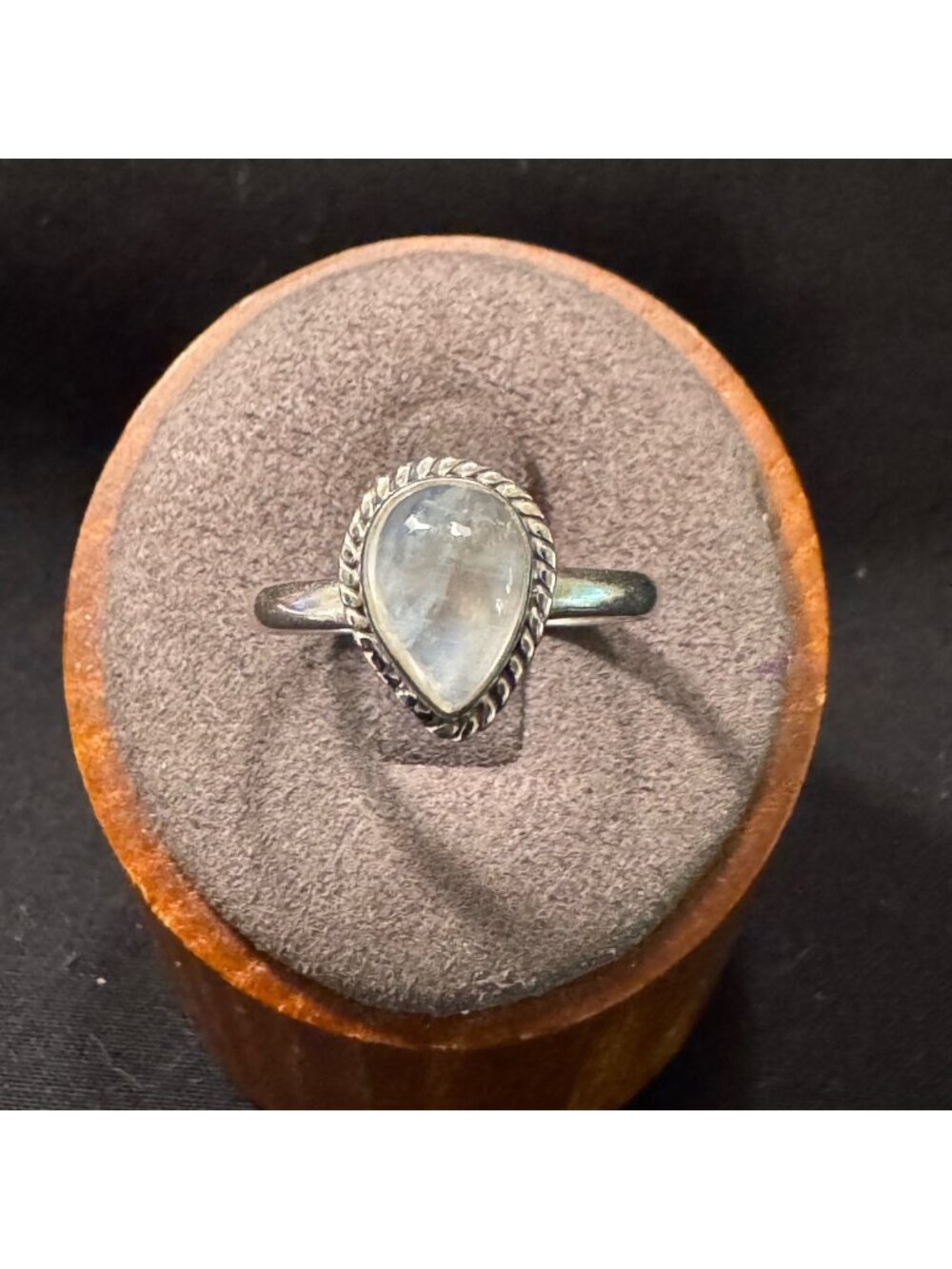 Sterling Silver 925 Teardrop Moonstone Rope Border Statement Ring Size 8.75